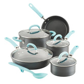 10-Piece Create Delicious Hard Anodized Nonstick Induction Cookware Set Light Blue
