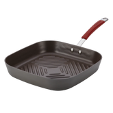 11-Inch Cucina Hard Anodized Nonstick Square Deep Grill Pan Cranberry Red