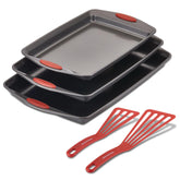 5-Piece Nonstick Sheet Pan and Turner Set Red