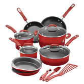 15-Piece Classic Brights Nonstick Cookware Set Red