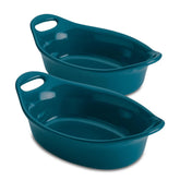 2-Piece 12-Ounce Oval Ceramic Au Gratin Set Teal