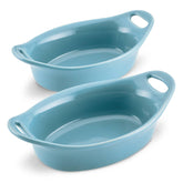 2-Piece 12-Ounce Oval Ceramic Au Gratin Set Agave Blue