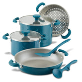 8-Piece Create Delicious Stacking Nonstick Induction Cookware Set Teal Shimmer
