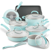 13-Piece Create Delicious Nonstick Induction Cookware Set Light Blue Shimmer