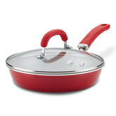 9.5-Inch Create Delicious Nonstick Induction Covered Deep Frying Pan Red Shimmer