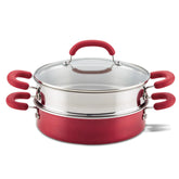 3-Quart Create Delicious Nonstick Induction Steamer Set Red
