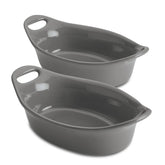 2-Piece 12-Ounce Oval Ceramic Au Gratin Set Gray