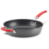12.5-Inch Create Delicious Anodized Nonstick Induction Deep Frying Pan with Helper Handle Red