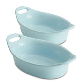 2-Piece 12-Ounce Oval Ceramic Au Gratin Set Light Blue