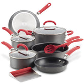 11-Piece Create Delicious Hard Anodized Nonstick Induction Cookware Set Red