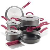 11-Piece Create Delicious Hard Anodized Nonstick Induction Cookware Set Burgundy