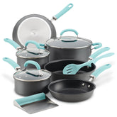 11-Piece Create Delicious Hard Anodized Nonstick Induction Cookware Set Light Blue
