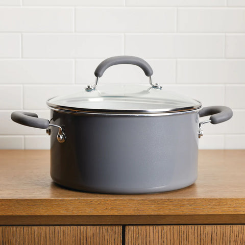 6-Quart Create Delicious Nonstick Induction Covered Stockpot Gray Shimmer