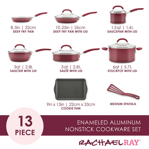 13-Piece Create Delicious Nonstick Induction Cookware Set Burgundy Shimmer