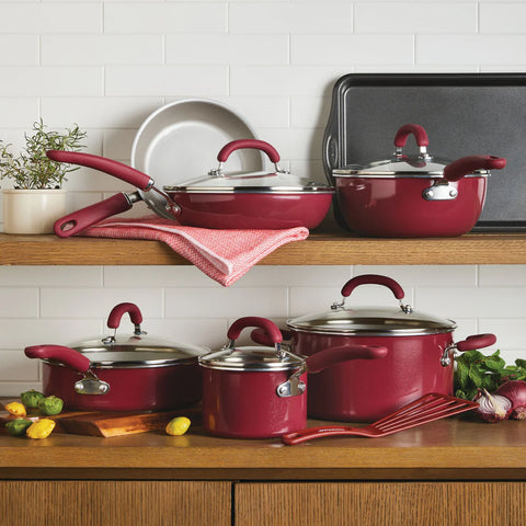 13-Piece Create Delicious Nonstick Induction Cookware Set Burgundy Shimmer