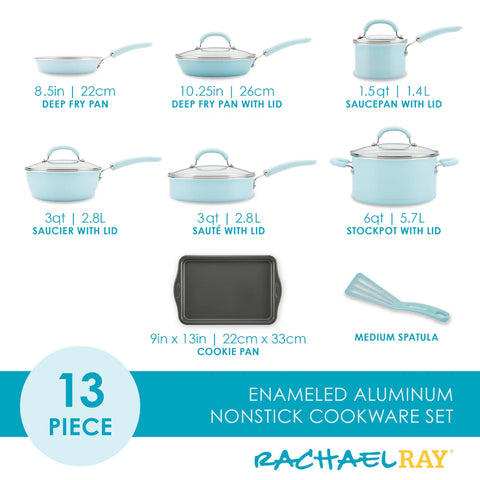 13-Piece Create Delicious Nonstick Induction Cookware Set Light Blue Shimmer