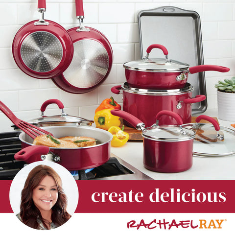 13-Piece Create Delicious Nonstick Induction Cookware Set Red Shimmer