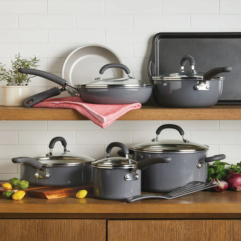 13-Piece Create Delicious Nonstick Induction Cookware Set Gray Shimmer