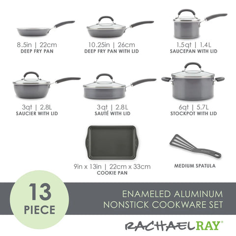 13-Piece Create Delicious Nonstick Induction Cookware Set Gray Shimmer