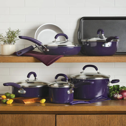 13-Piece Create Delicious Nonstick Induction Cookware Set Purple Shimmer