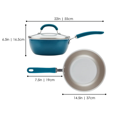 3-Quart Create Delicious Nonstick Induction Covered Chef Pan Teal Shimmer