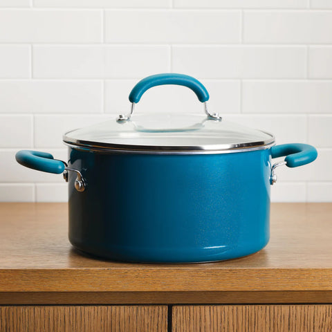 6-Quart Create Delicious Nonstick Induction Covered Stockpot Teal Shimmer