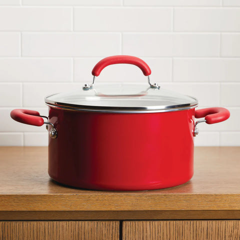 6-Quart Create Delicious Nonstick Induction Covered Stockpot Red Shimmer