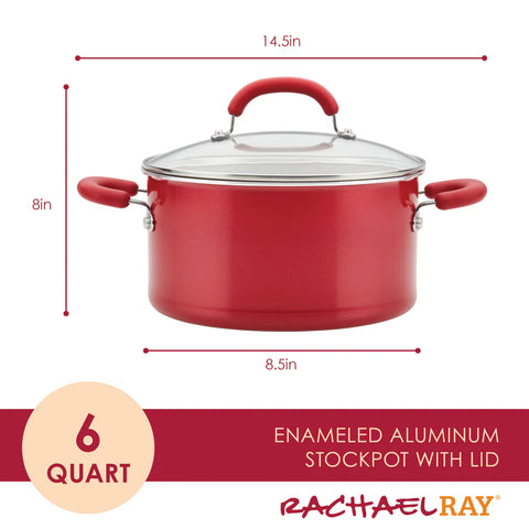 6-Quart Create Delicious Nonstick Induction Covered Stockpot Red Shimmer