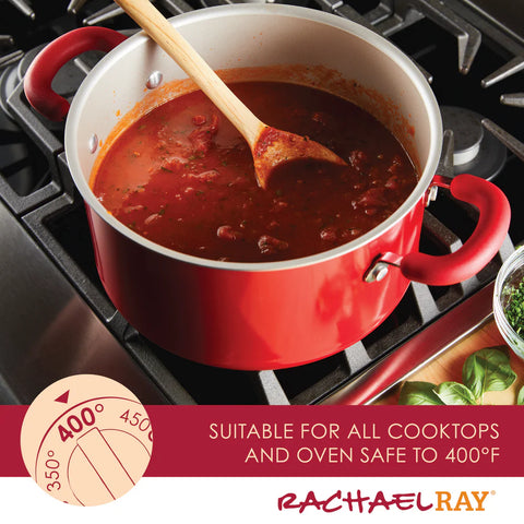 6-Quart Create Delicious Nonstick Induction Covered Stockpot Red Shimmer