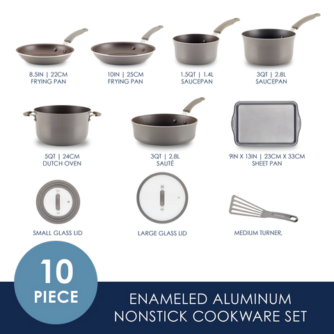 Cook + Create Nonstick Cookware Sets 10-Piece Gray