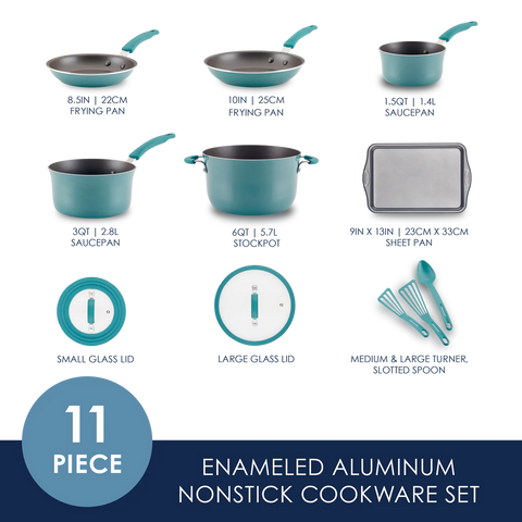 Cook + Create Nonstick Cookware Sets 11-Piece Agave Blue