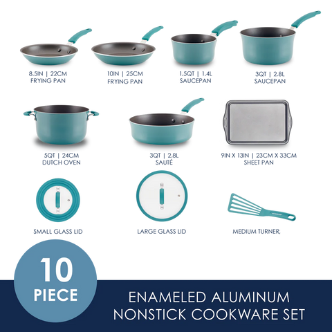 Cook + Create Nonstick Cookware Sets 10-Piece Agave Blue