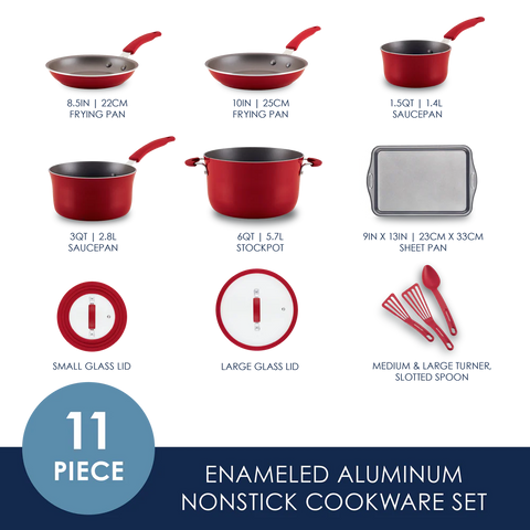 Cook + Create Nonstick Cookware Sets 11-Piece Red