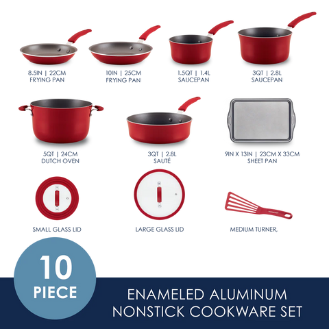 Cook + Create Nonstick Cookware Sets 10-Piece Red