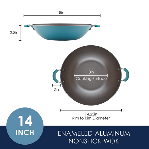 14-Inch Cook + Create Nonstick Wok Agave Blue