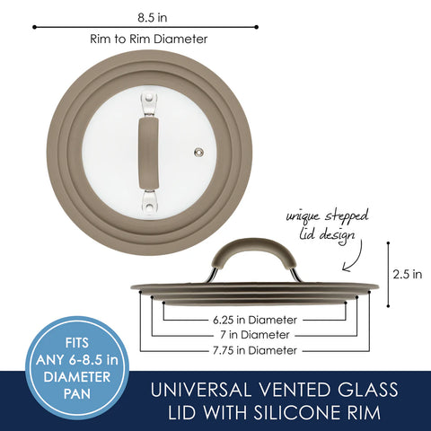Small Universal Silicone-Rimmed Glass Lid, 6-8.5"
