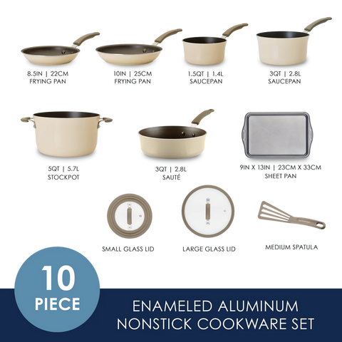 Cook + Create Nonstick Cookware Sets 10-Piece Almond