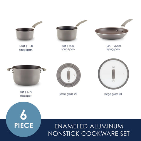 6-Piece Cook + Create Nonstick Cookware Set 6 Piece Gray