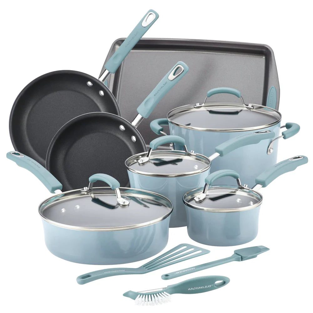 14-Piece Classic Brights Nonstick Cookware Set Sky Blue