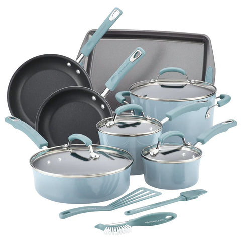 14-Piece Classic Brights Nonstick Cookware Set Sky Blue