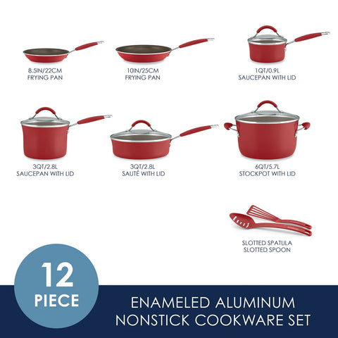 12-Piece Cucina Nonstick Cookware Set Cranberry Red