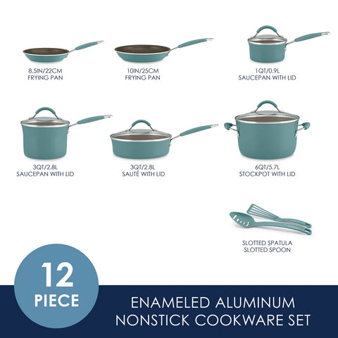 12-Piece Cucina Nonstick Cookware Set Agave Blue