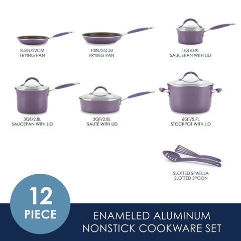 12-Piece Cucina Nonstick Cookware Set Lavender Purple