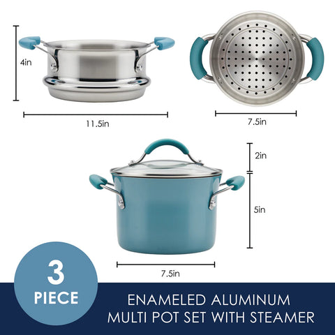 3-Quart Cucina Nonstick Covered Steamer Set Agave Blue