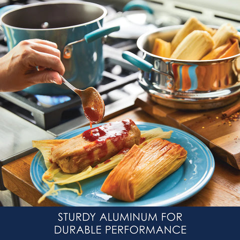 3-Quart Cucina Nonstick Covered Steamer Set Agave Blue