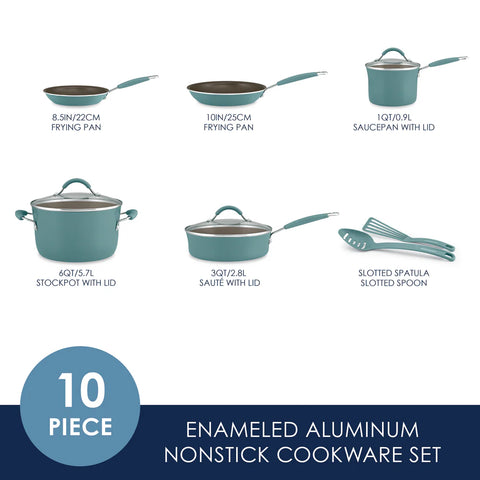 10-Piece Cucina Nonstick Cookware Set Agave Blue