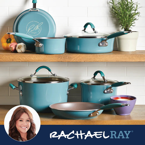 14-Piece Cucina Nonstick Cookware and Measuring Cup Set Agave Blue