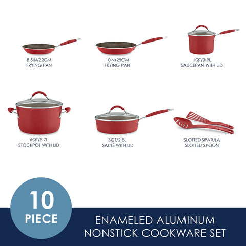 10-Piece Cucina Nonstick Cookware Set Cranberry Red