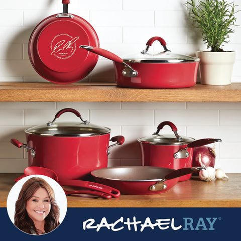 10-Piece Cucina Nonstick Cookware Set Cranberry Red