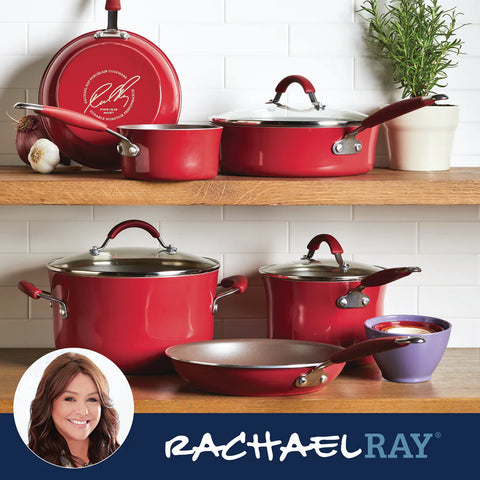 14-Piece Cucina Nonstick Cookware and Measuring Cup Set Cranberry Red